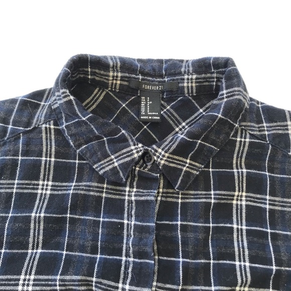 Forever 21 Black White Plaid Button Up Knotted Top - Picture 3 of 6